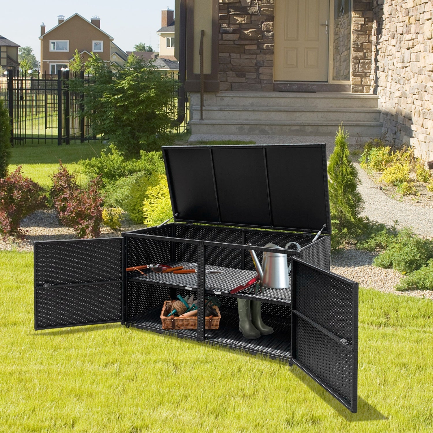 88 Gallon Rattan Storage Container Box, Black Sheds & Outdoor Storage at Gallery Canada