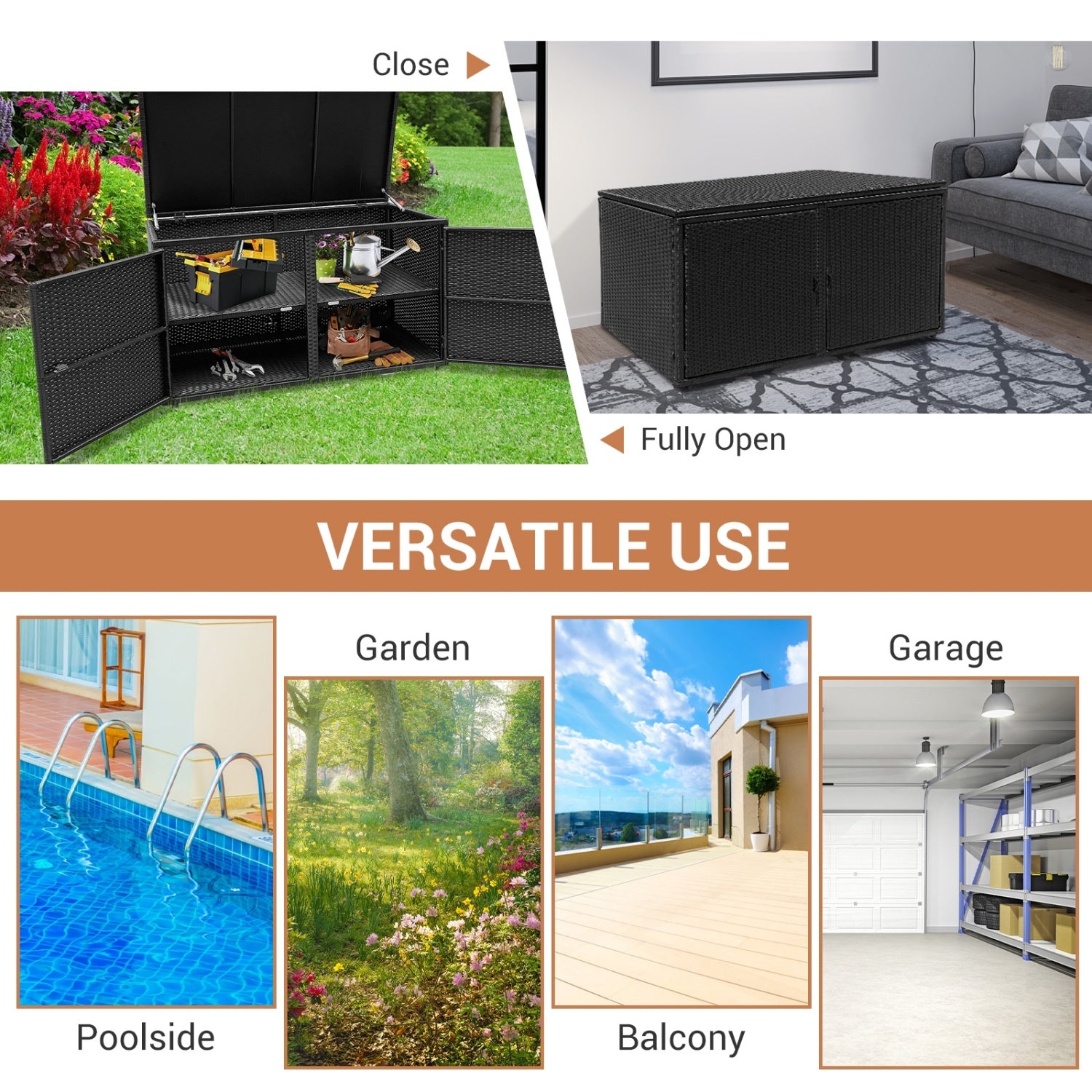 88 Gallon Rattan Storage Container Box, Black Sheds & Outdoor Storage at Gallery Canada