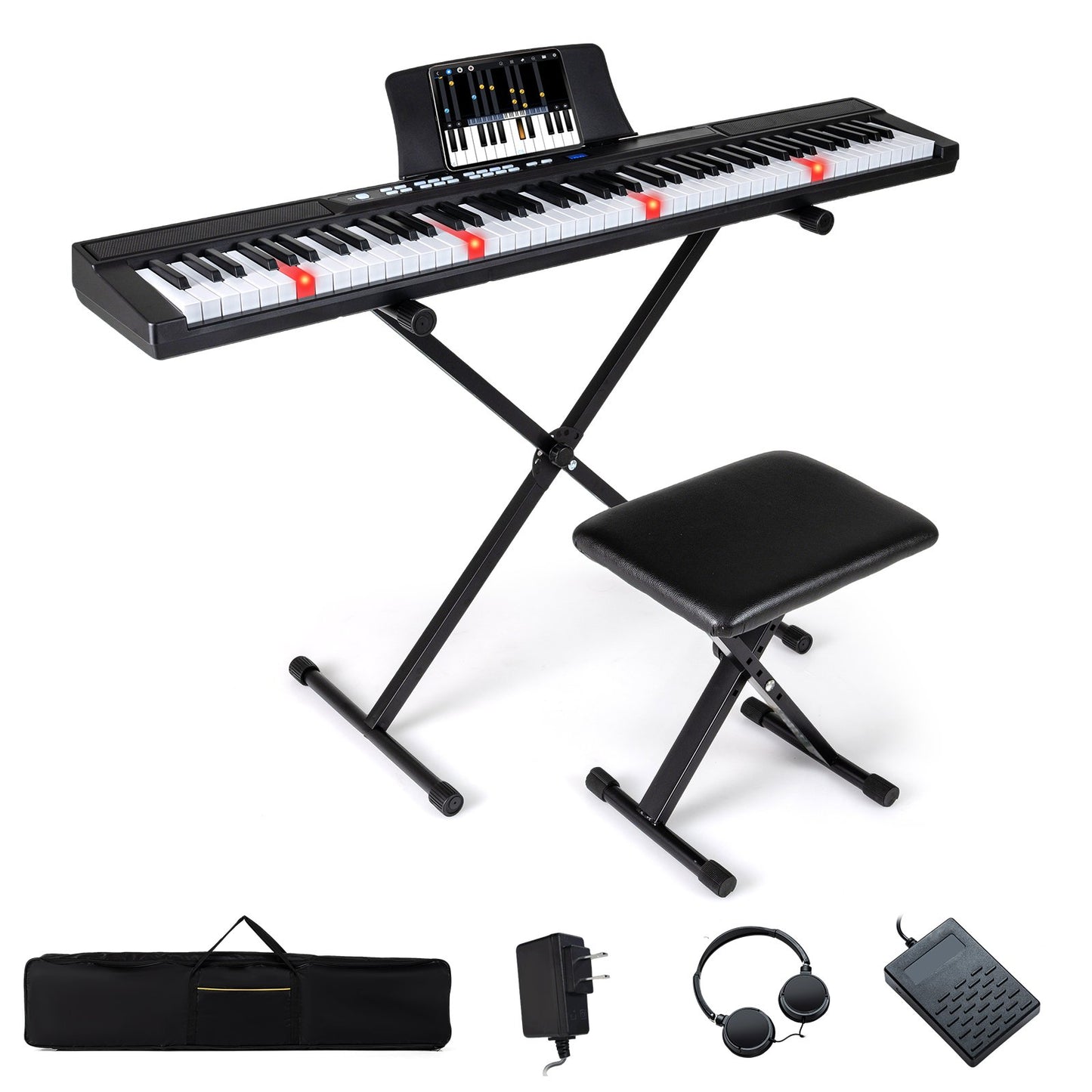 88-Key Electric Piano Keyboard with Adjustable Stand and Portable Bag, Black Pianos & Keyboards Black at Gallery Canada