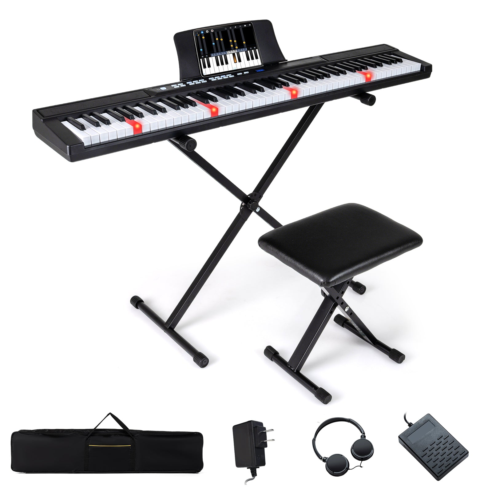 88-Key Electric Piano Keyboard with Adjustable Stand and Portable Bag, Black Pianos & Keyboards at Gallery Canada