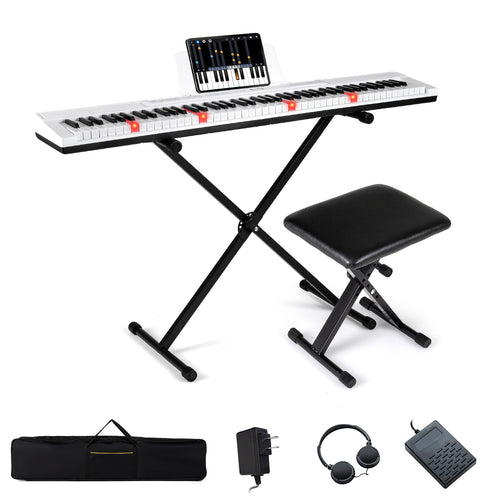 88-Key Electric Piano Keyboard with Adjustable Stand and  Portable Bag, White