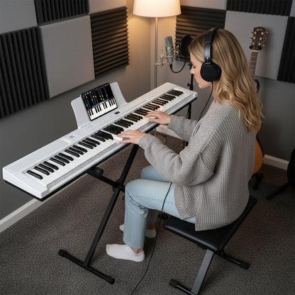 88-Key Electric Piano Keyboard with Adjustable Stand and Portable Bag, White Pianos & Keyboards at Gallery Canada