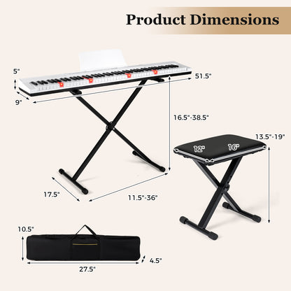 88-Key Electric Piano Keyboard with Adjustable Stand and Portable Bag, White Pianos & Keyboards at Gallery Canada