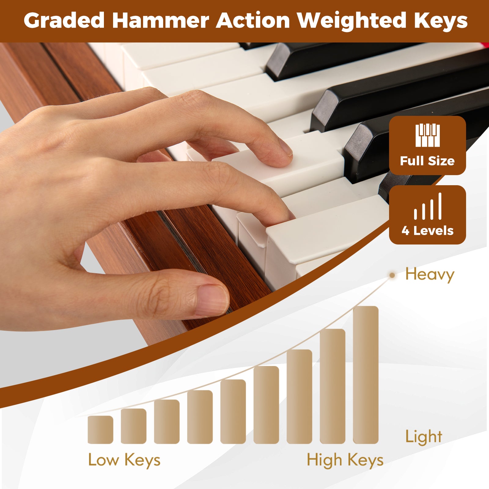 88-Key Graded Hammer Action Weighted Keyboard with Push-pull Drawer, Brown Pianos & Keyboards at Gallery Canada