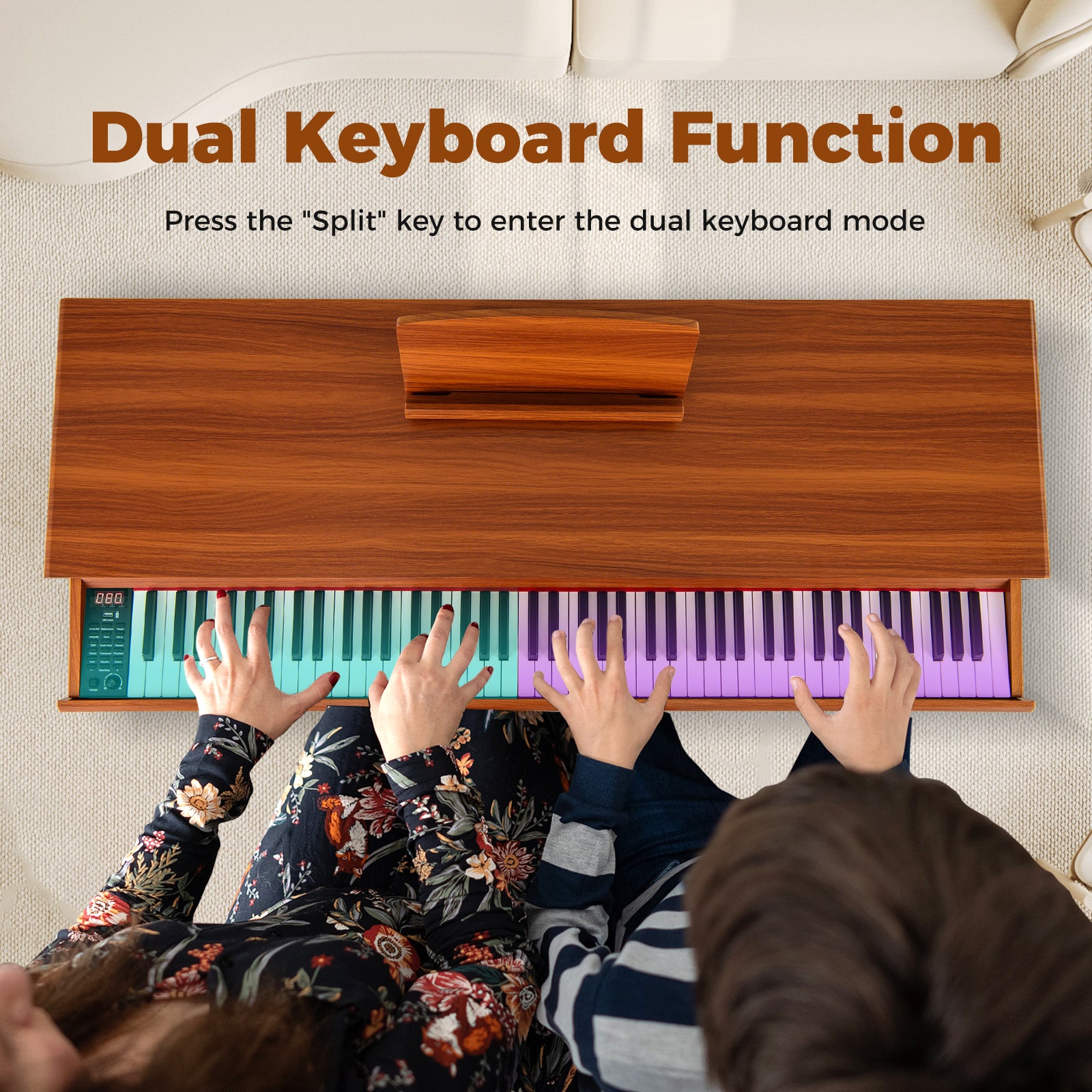 88-Key Graded Hammer Action Weighted Keyboard with Push-pull Drawer, Brown Pianos & Keyboards at Gallery Canada