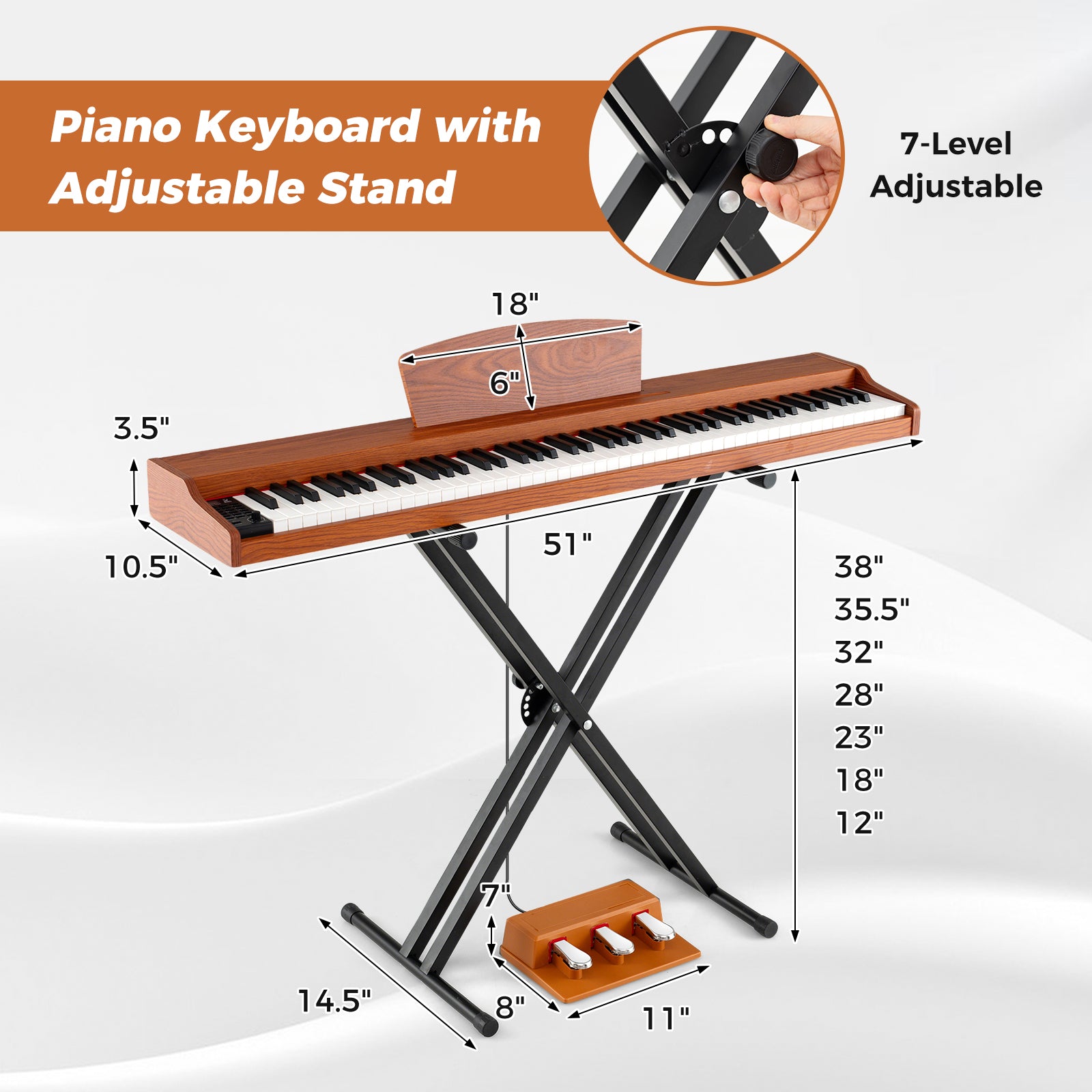 88-Key Keyboard Piano Set with Adjustable Stand, Brown Pianos & Keyboards at Gallery Canada