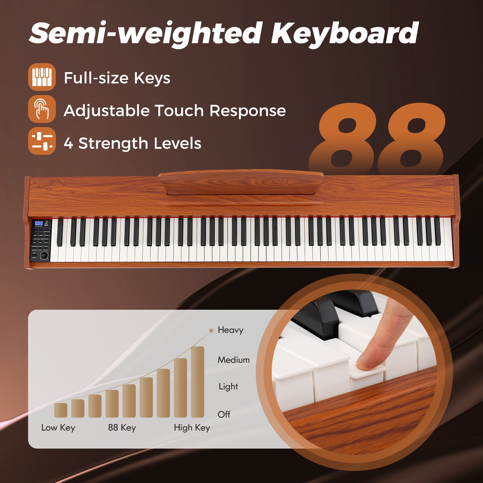 88-Key Keyboard Piano Set with Adjustable Stand, Brown Pianos & Keyboards at Gallery Canada