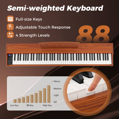 88-Key Keyboard Piano Set with Adjustable Stand, Brown Pianos & Keyboards at Gallery Canada
