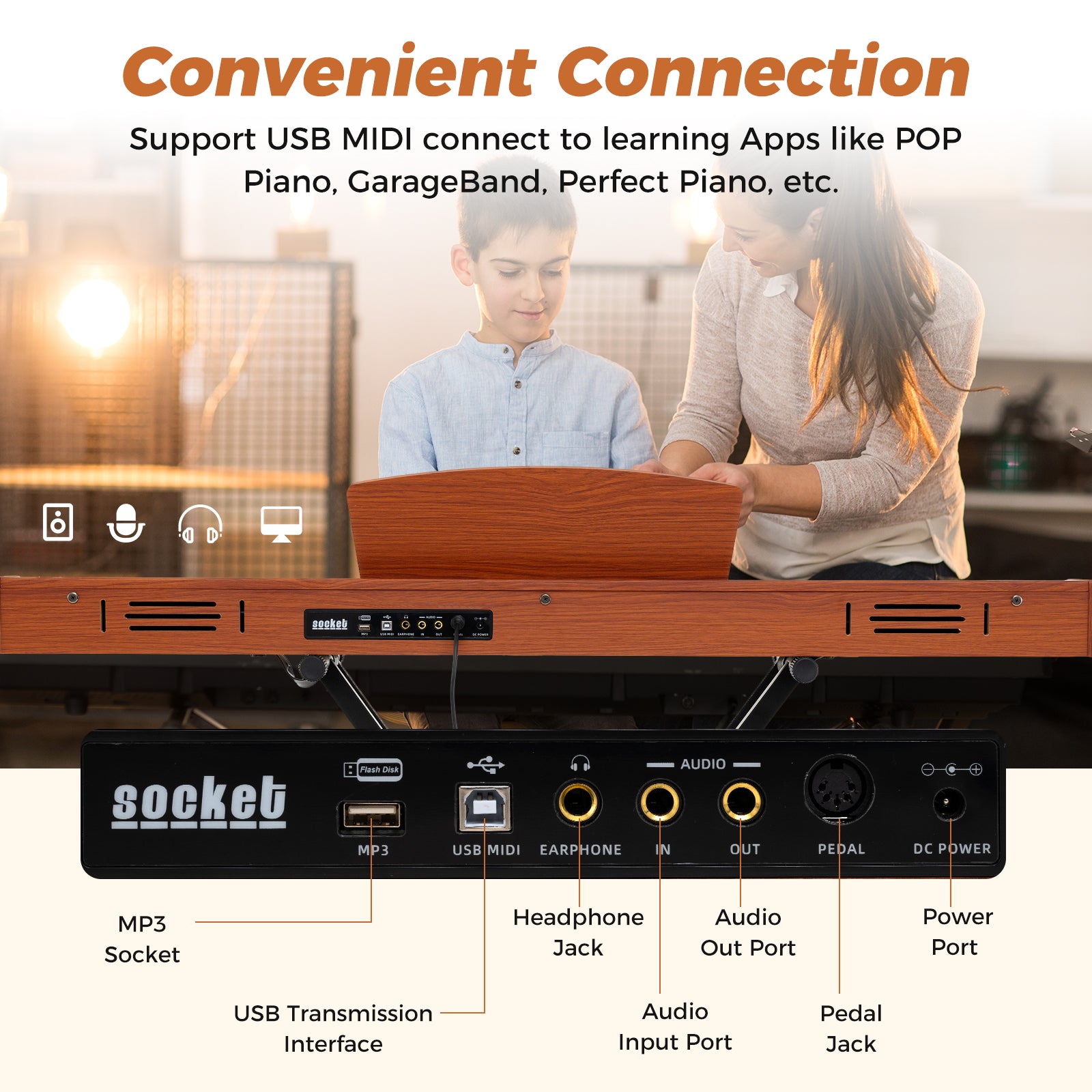 88-Key Keyboard Piano Set with Adjustable Stand, Brown Pianos & Keyboards at Gallery Canada