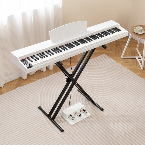 88-Key Keyboard Piano Set with Adjustable Stand, White