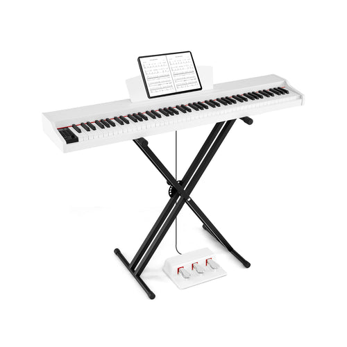 88-Key Keyboard Piano Set with Adjustable Stand, White