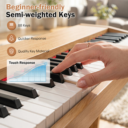 88-Key Semi-Weighted Digital Piano with 3 Pedal Unit and 80 Demos, Natural