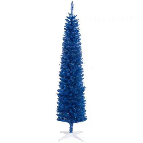 7' Slim Artificial Christmas Tree, Realistic Branches, Deep Blue