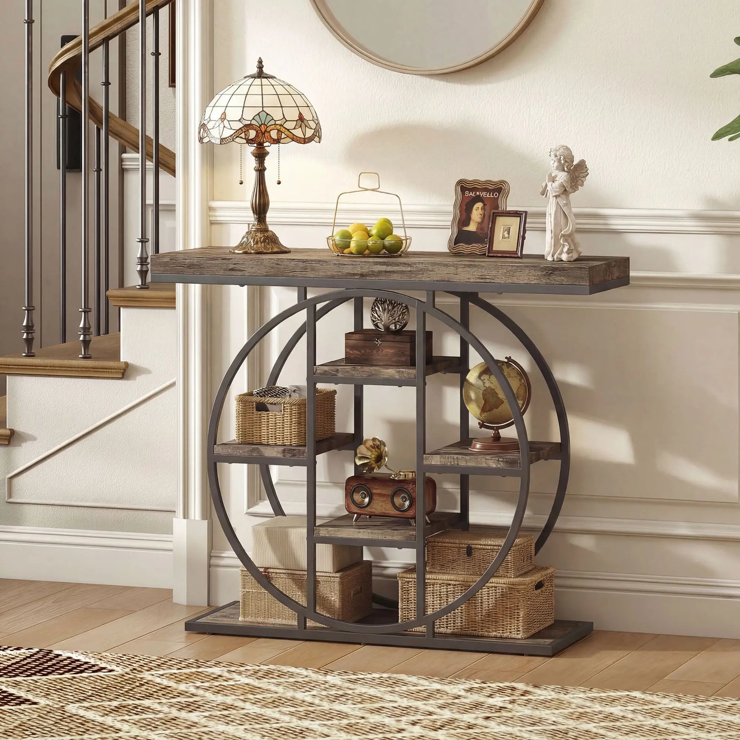 39.4" Console Table With Storage Shelves, Rustic Brown Console Tables at Gallery Canada
