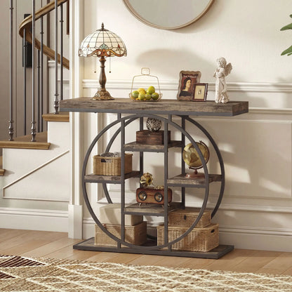 39.4" Console Table With Storage Shelves, Rustic Brown Console Tables at Gallery Canada