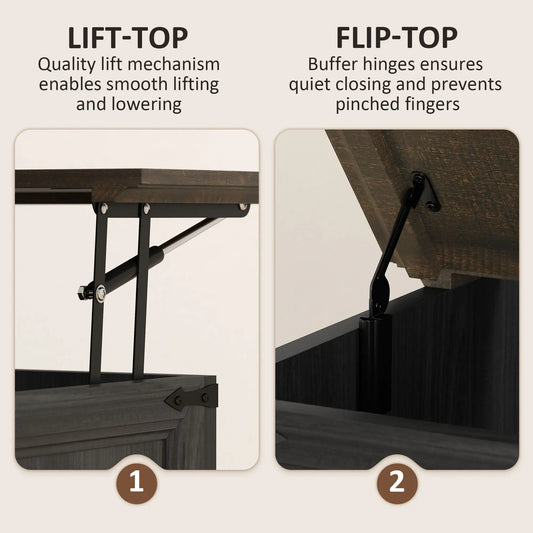 Lift Top Coffee Table, Square Farmhouse Center Table, Wood Grain, Black Coffee Tables at Gallery Canada