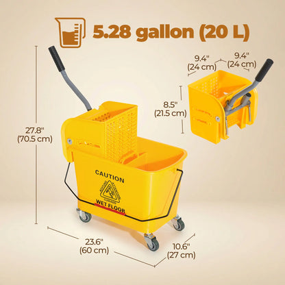 Compact Mop Bucket with Wringer, 5 Gallon, Yellow Household Supplies at Gallery Canada