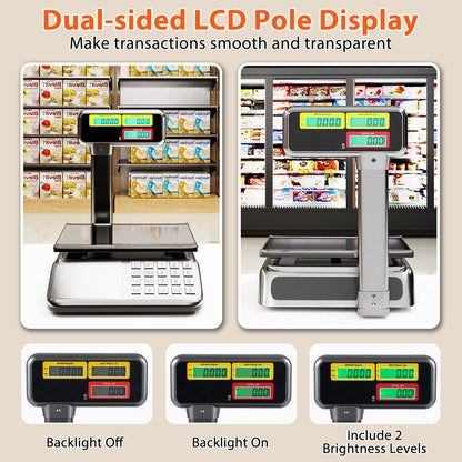 88lb Price Computing Scale with Pole Dual LCD Display Digital Commercial Food Scale Kitchen Tools at Gallery Canada