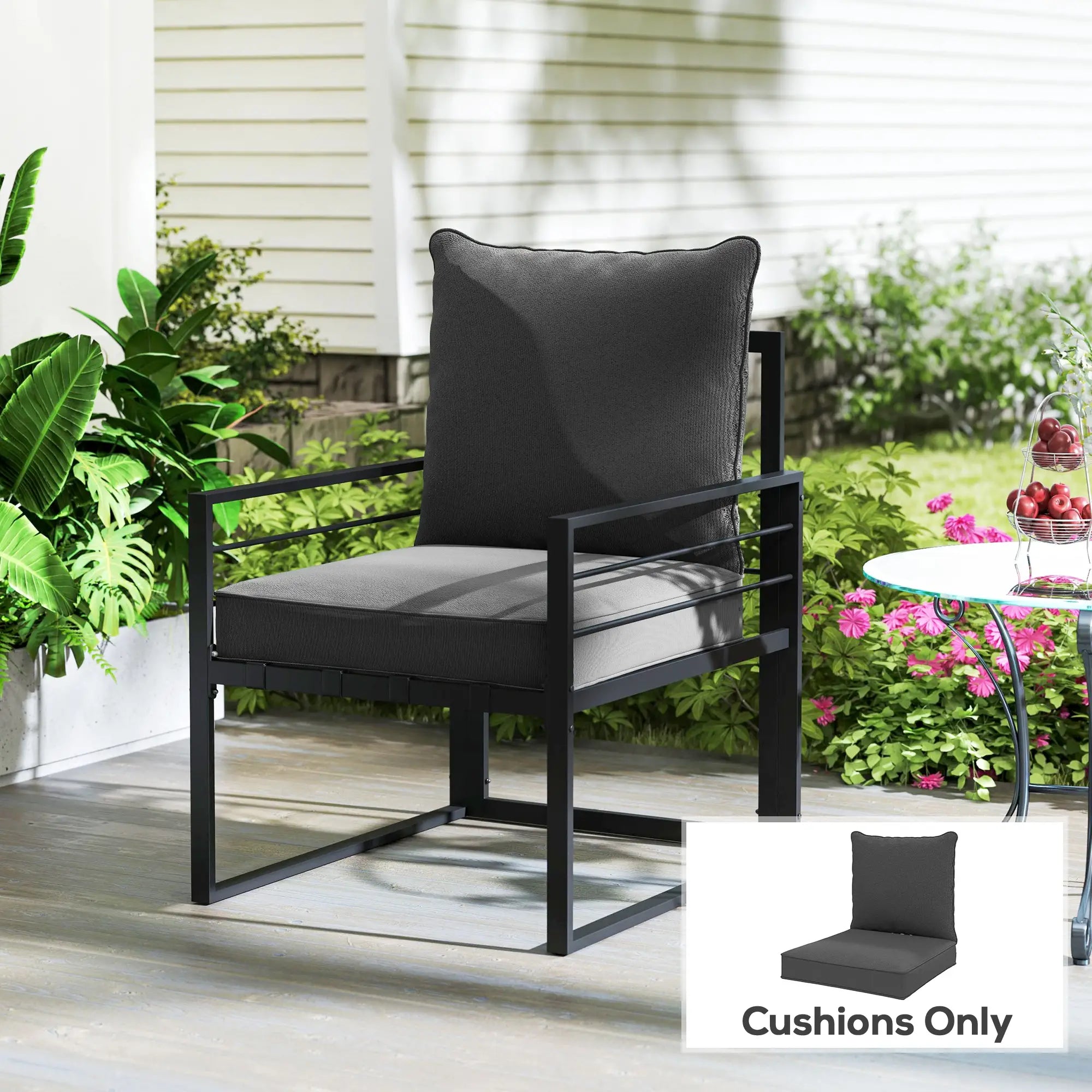 Patio Chair Cushions, Thick Deep Seat, Charcoal Grey Patio Chair Cushions at Gallery Canada