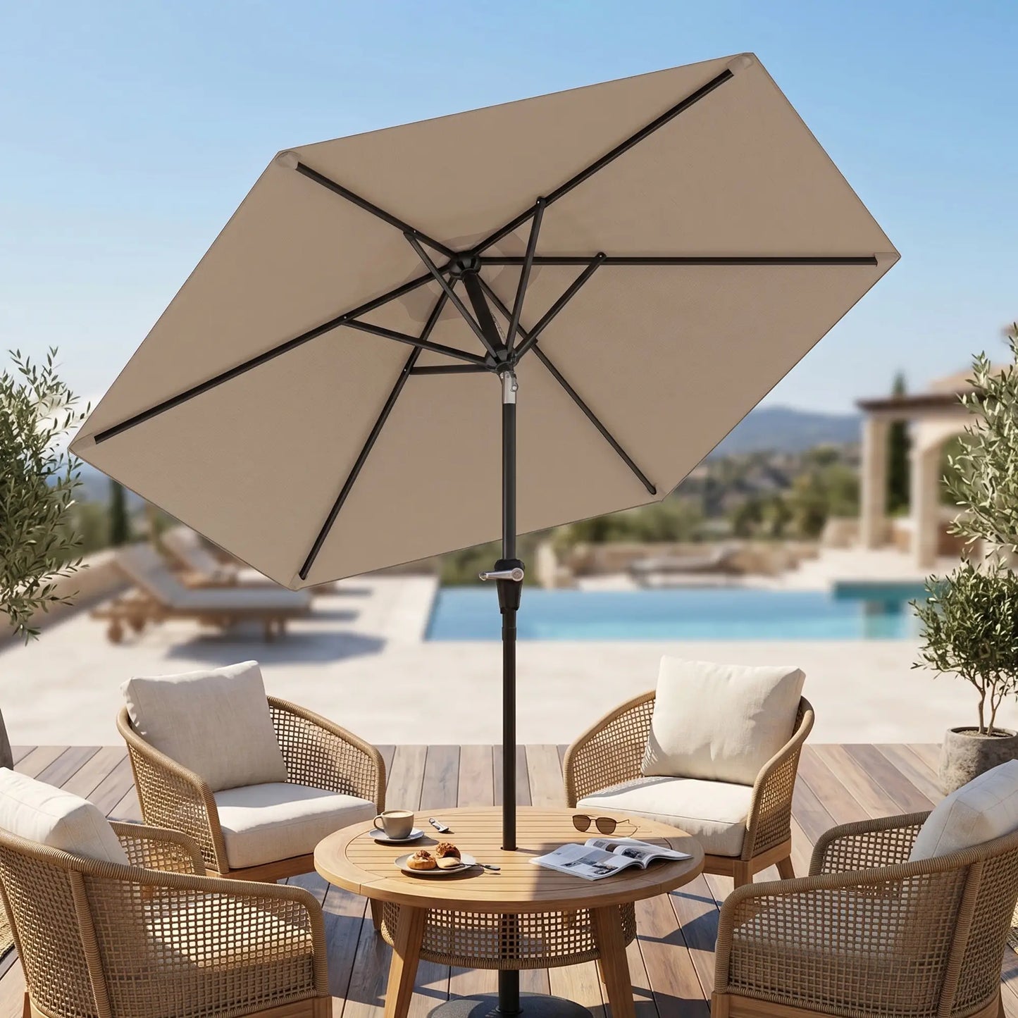 Outdoor Sun Umbrella, 6 Ribs, Khaki Patio Umbrellas at Gallery Canada
