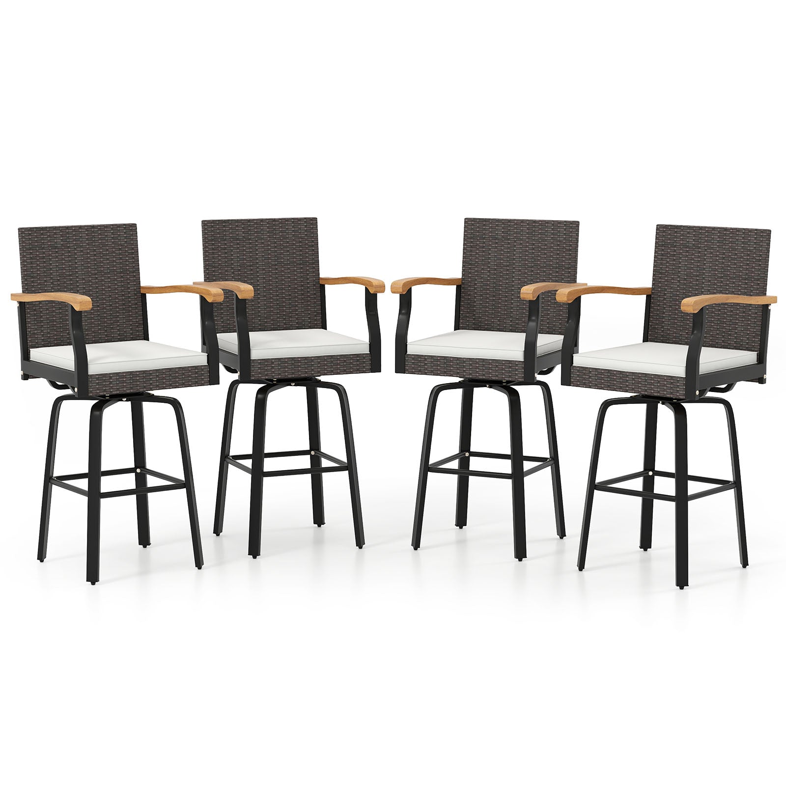 Outdoor 360° Swivel Bar Stool Set, With Cushion and Acacia Wood Armrests, Brown Patio Bar Furniture at Gallery Canada