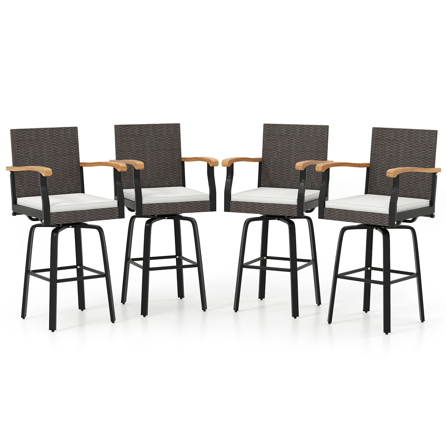 Outdoor 360° Swivel Bar Stool Set, With Cushion and Acacia Wood Armrests, Brown Patio Bar Furniture at Gallery Canada