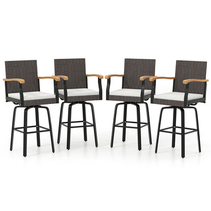 Outdoor 360° Swivel Bar Stool Set, With Cushion and Acacia Wood Armrests, Brown Patio Bar Furniture at Gallery Canada