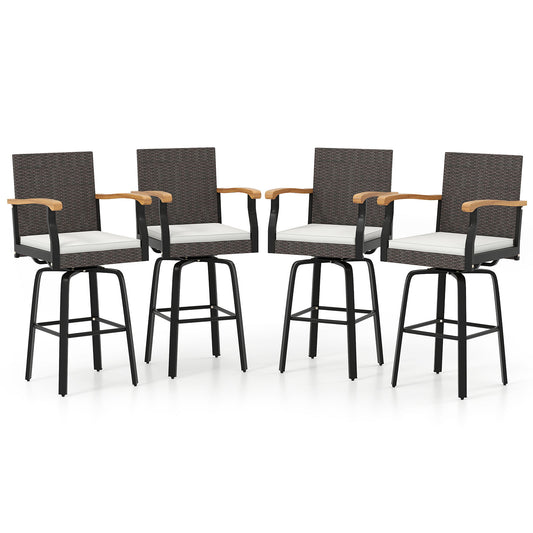 Outdoor 360° Swivel Bar Stool Set, With Cushion and Acacia Wood Armrests, Brown Patio Bar Furniture Brown at Gallery Canada