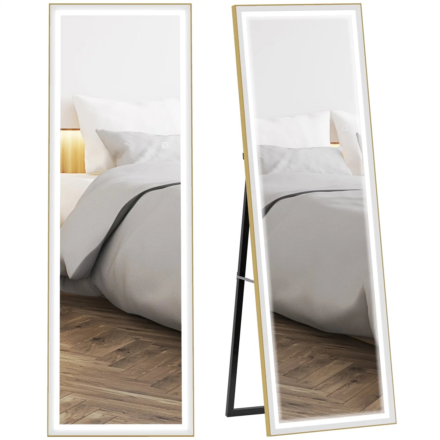 LED Mirror with Dimmable 3 Color Lights, 64" x 21", Gold Full Length Mirrors at Gallery Canada