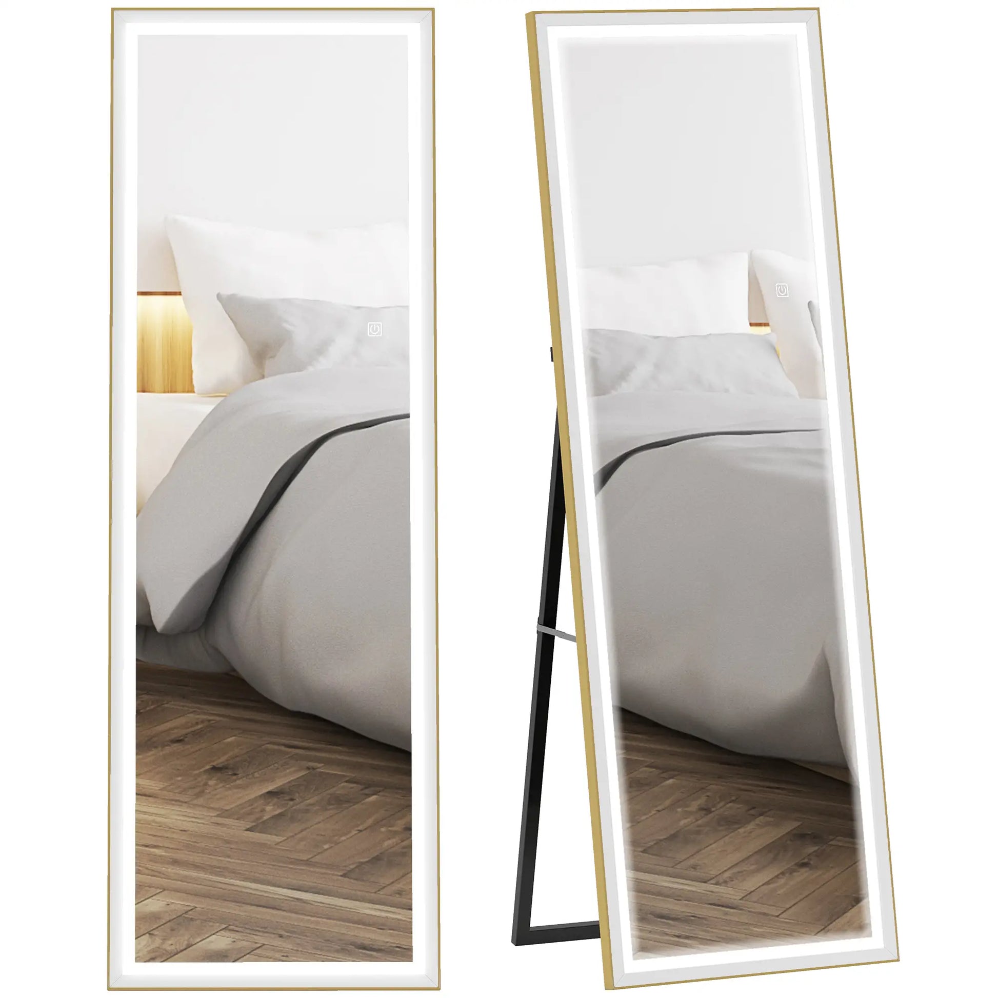 LED Mirror with Dimmable 3 Color Lights, 64" x 21", Gold Full Length Mirrors at Gallery Canada