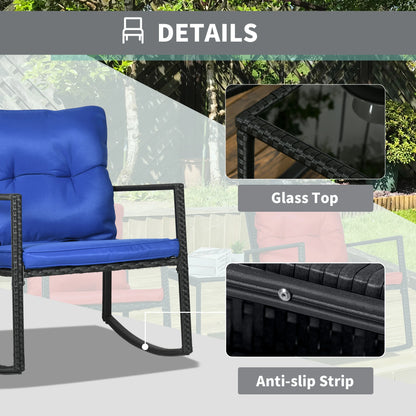 3-Piece Rocking Bistro Set, Outdoor Wicker Patio Furniture, Blue Outdoor Rocking Chairs at Gallery Canada