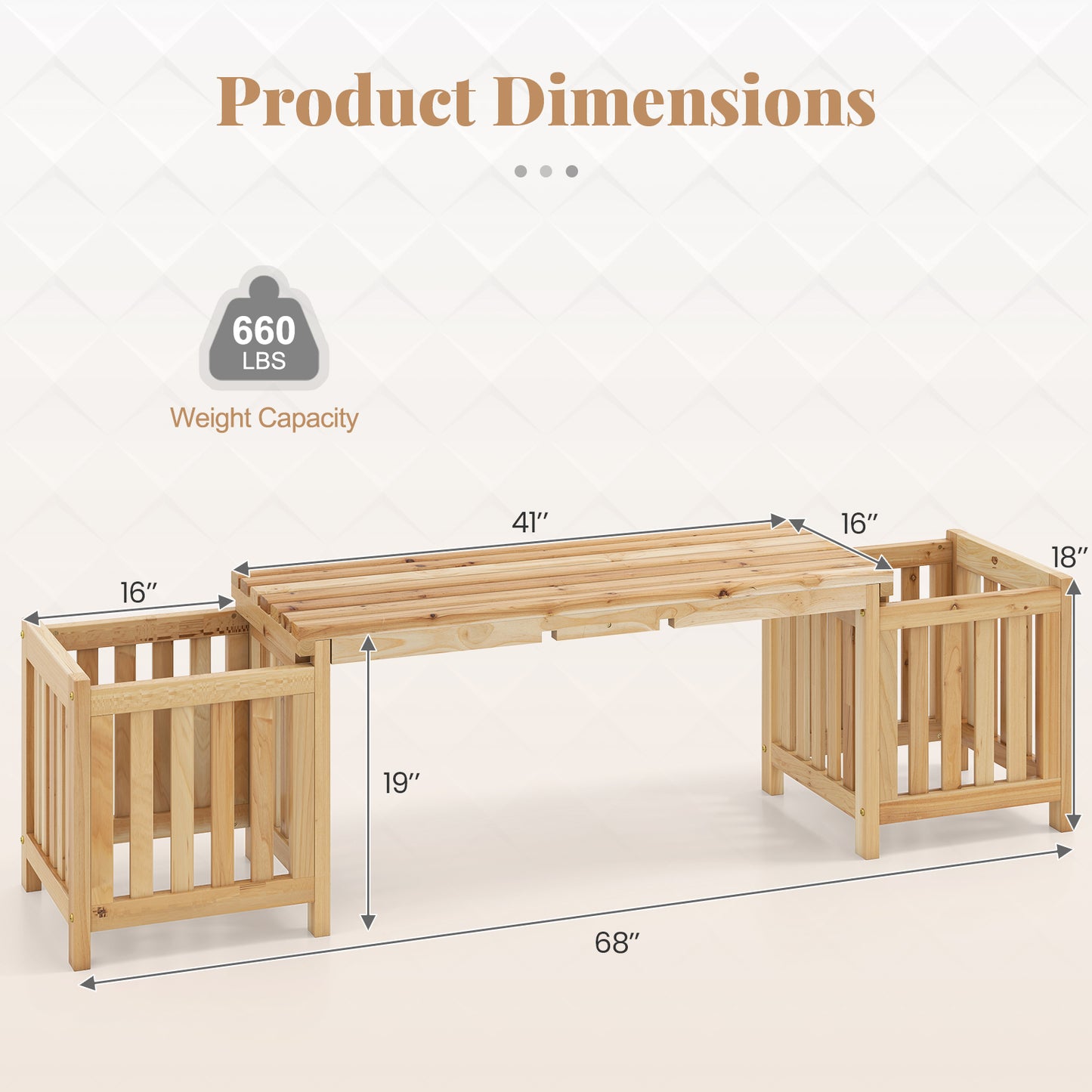 Patio Wooden Bench with Planter 2 Person Patio Bench, Natural Outdoor Benches at Gallery Canada