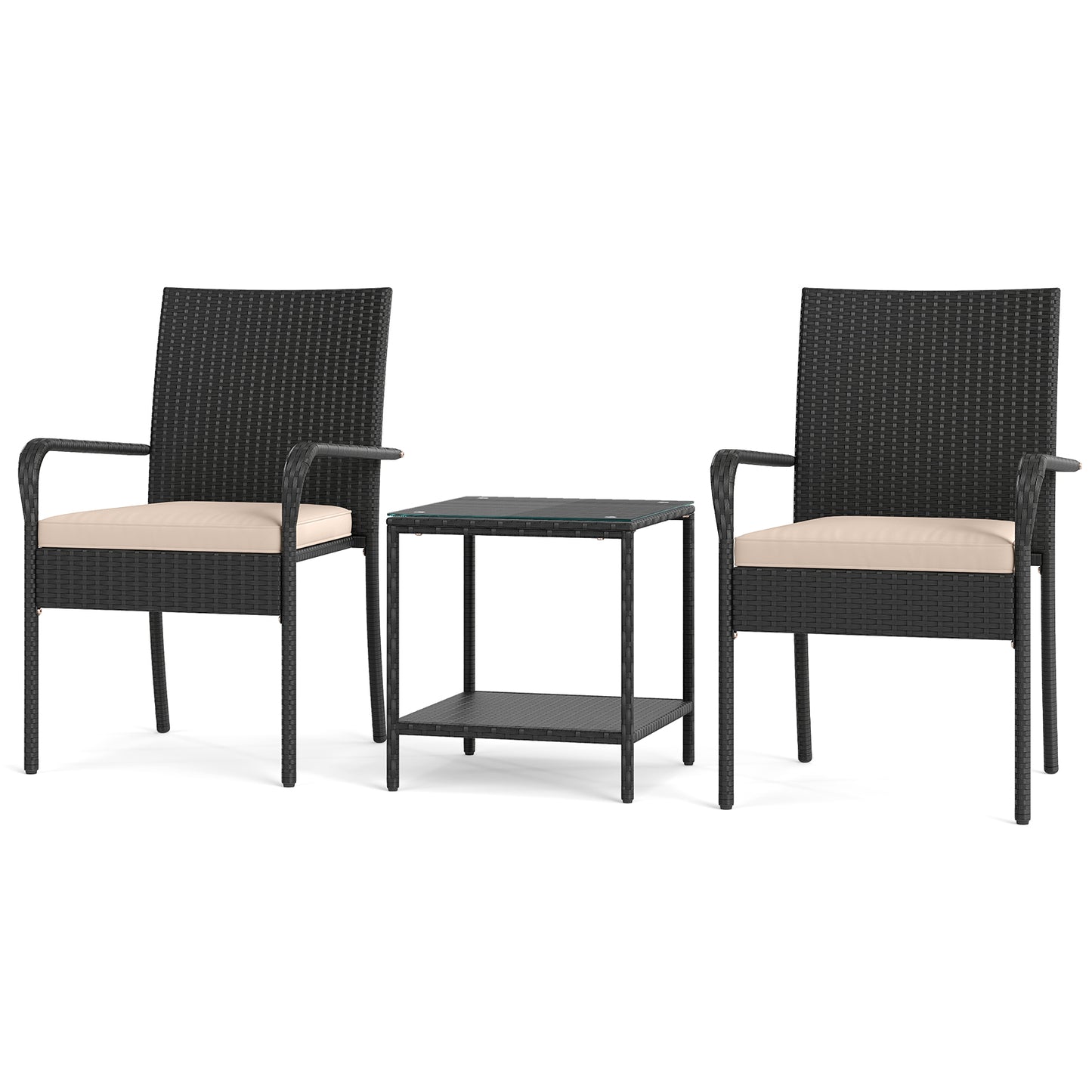 3 Piece Patio Furniture Set with Seat Cushions and Tempered Glass Tabletop, Beige Patio Conversation Sets at Gallery Canada