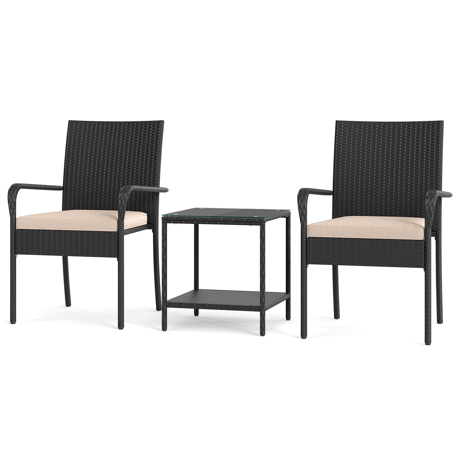 3 Piece Patio Furniture Set with Seat Cushions and Tempered Glass Tabletop, Beige Patio Conversation Sets at Gallery Canada