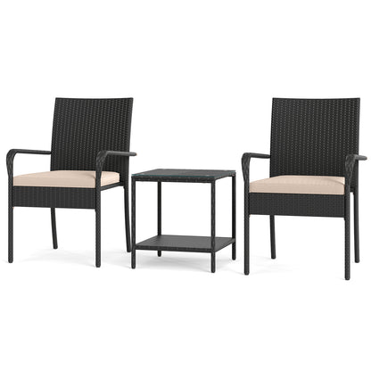 3 Piece Patio Furniture Set with Seat Cushions and Tempered Glass Tabletop, Beige Patio Conversation Sets at Gallery Canada