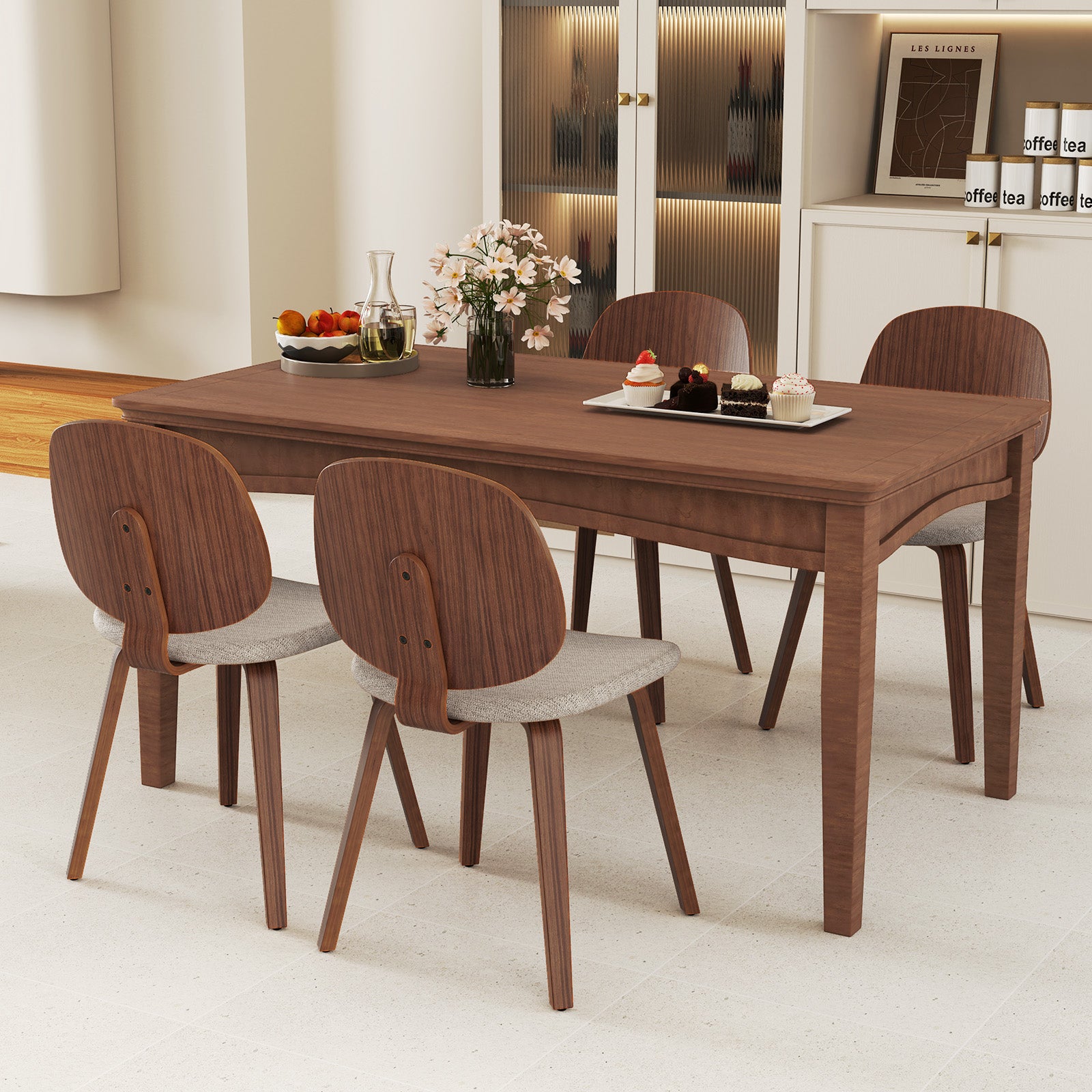 Wooden Dining Chair Set of 2 with Bentwood Frame and Padded Seat, Walnut Dining Chairs at Gallery Canada