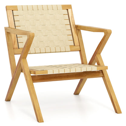 Outdoor and Indoor Teak Wood Patio Chair wuth Webbing Seat and Backrest, Natural Patio Dining Chairs at Gallery Canada