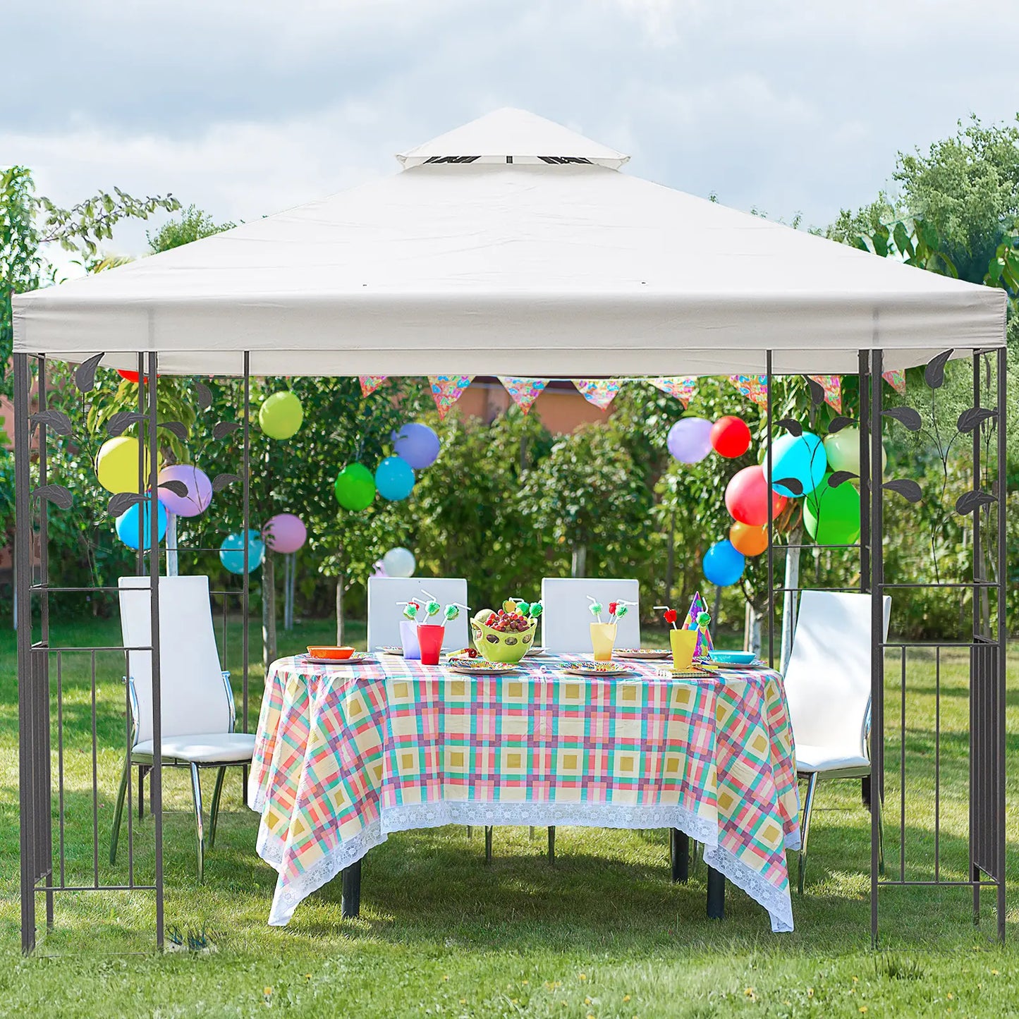 10' x 10' Metal Gazebo, Patio Canopy With Vented Roof, Cream Gazebos at Gallery Canada