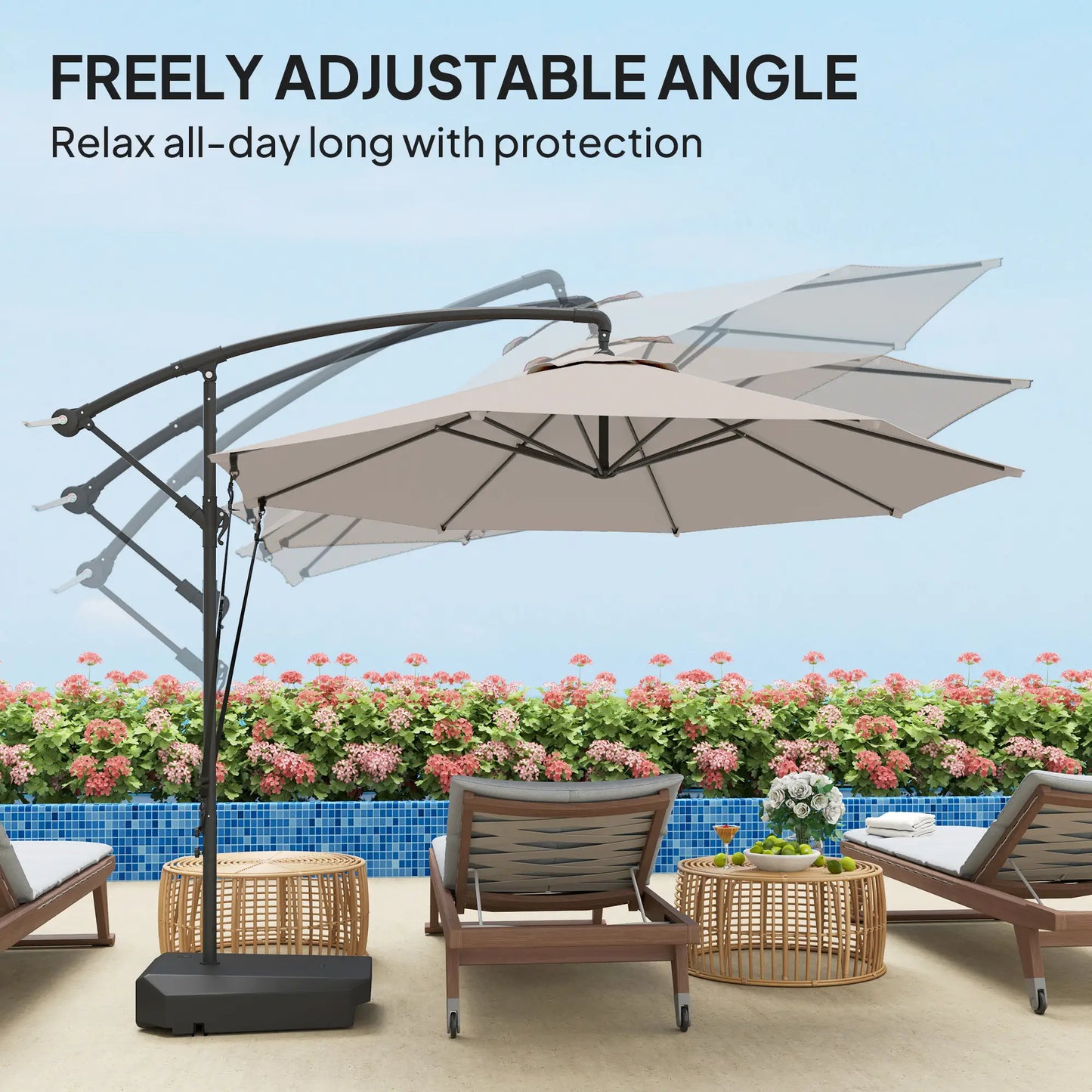 10FT Cantilever Umbrella With Fillable Base, Wind Strap, Cover, Cream White Offset Cantilever Umbrellas at Gallery Canada