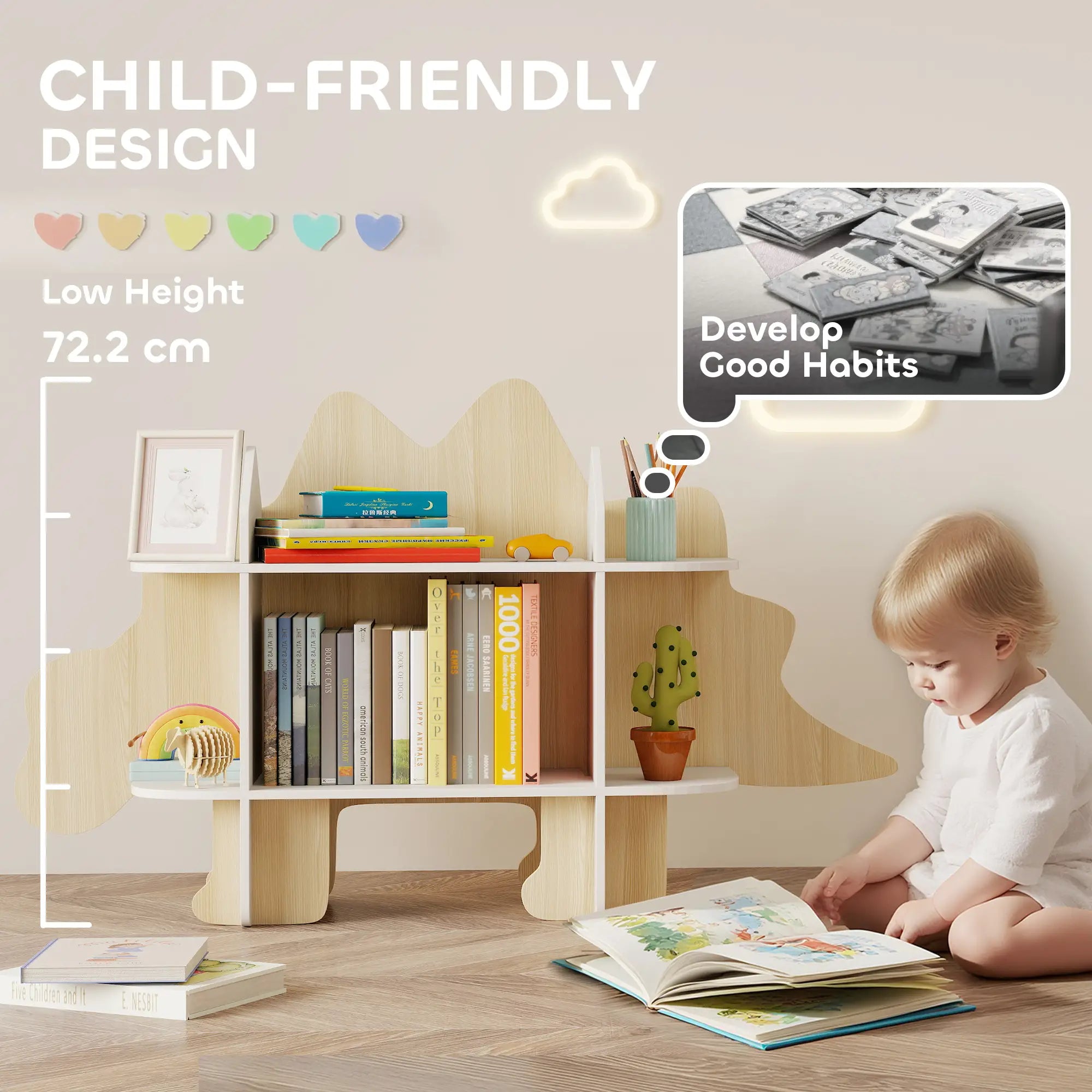 Dinosaur Kids Bookshelf, 2 Tier Bookcase, Natural Bookshelves & Bookcases at Gallery Canada