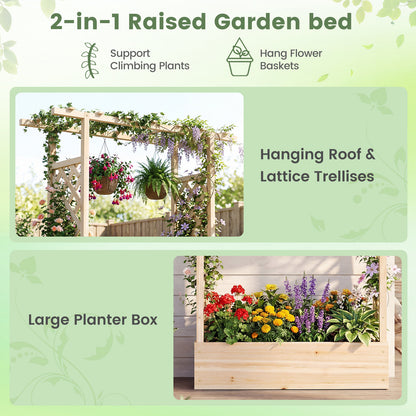 89 Inch Tall Wooden Raised Garden Bed with Side Trellis and Hanging Roof Drainage Holes, Natural Raised Garden Beds at Gallery Canada