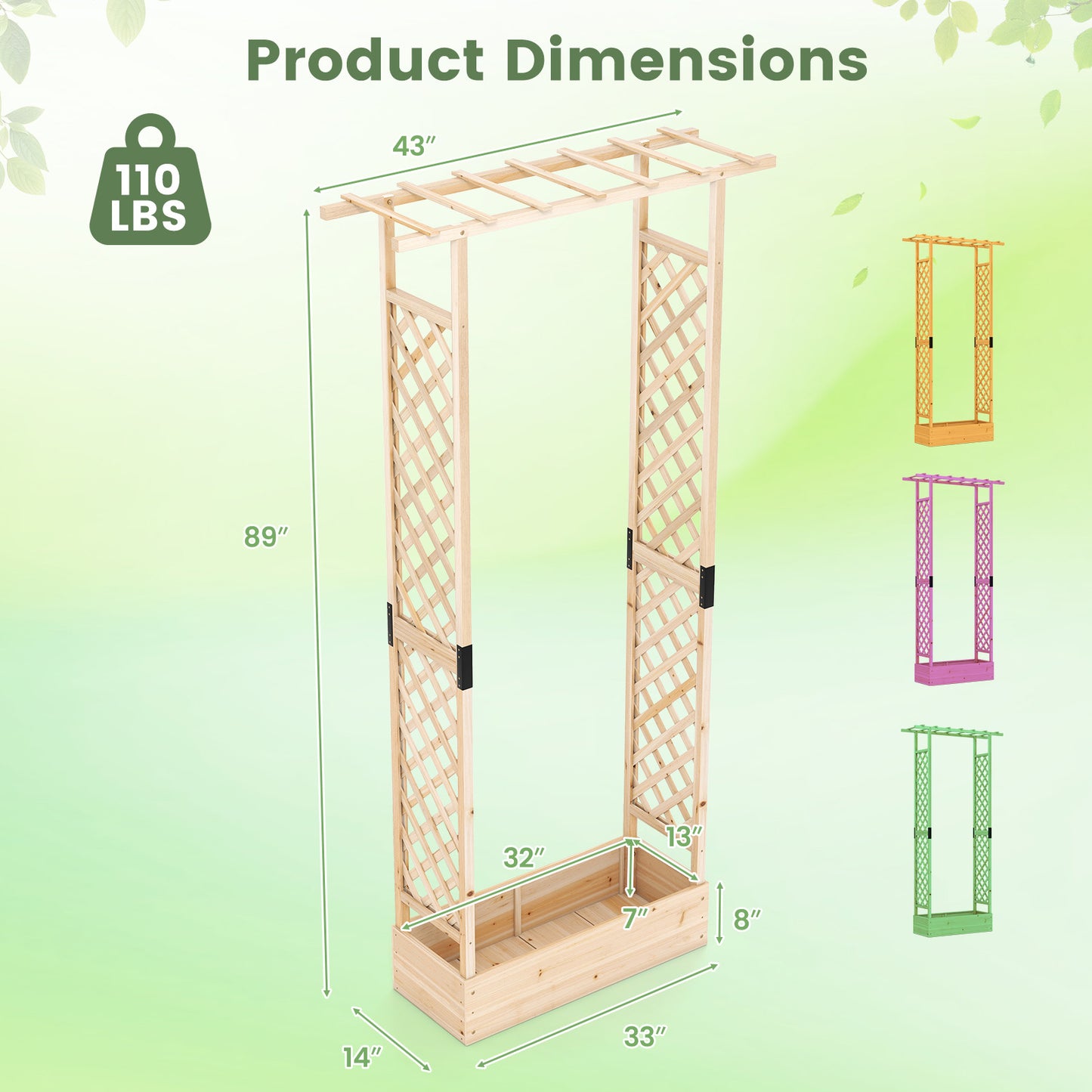 89 Inch Tall Wooden Raised Garden Bed with Side Trellis and Hanging Roof Drainage Holes, Natural Raised Garden Beds at Gallery Canada
