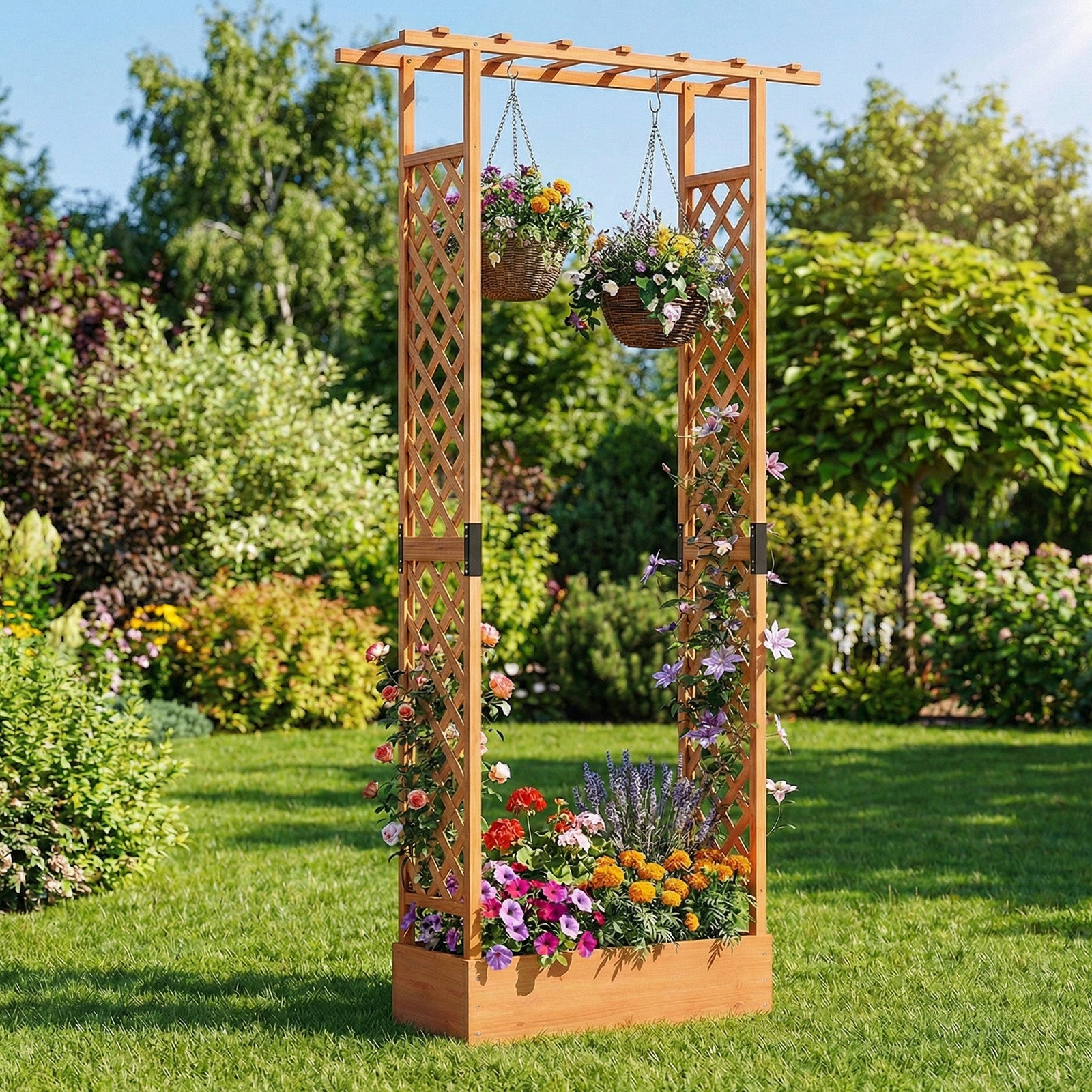 89 Inch Tall Wooden Raised Garden Bed with Side Trellis and Hanging Roof Drainage Holes, Orange Raised Garden Beds at Gallery Canada