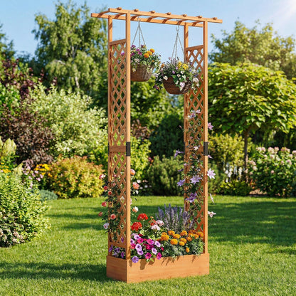 89 Inch Tall Wooden Raised Garden Bed with Side Trellis and Hanging Roof Drainage Holes, Orange Raised Garden Beds at Gallery Canada