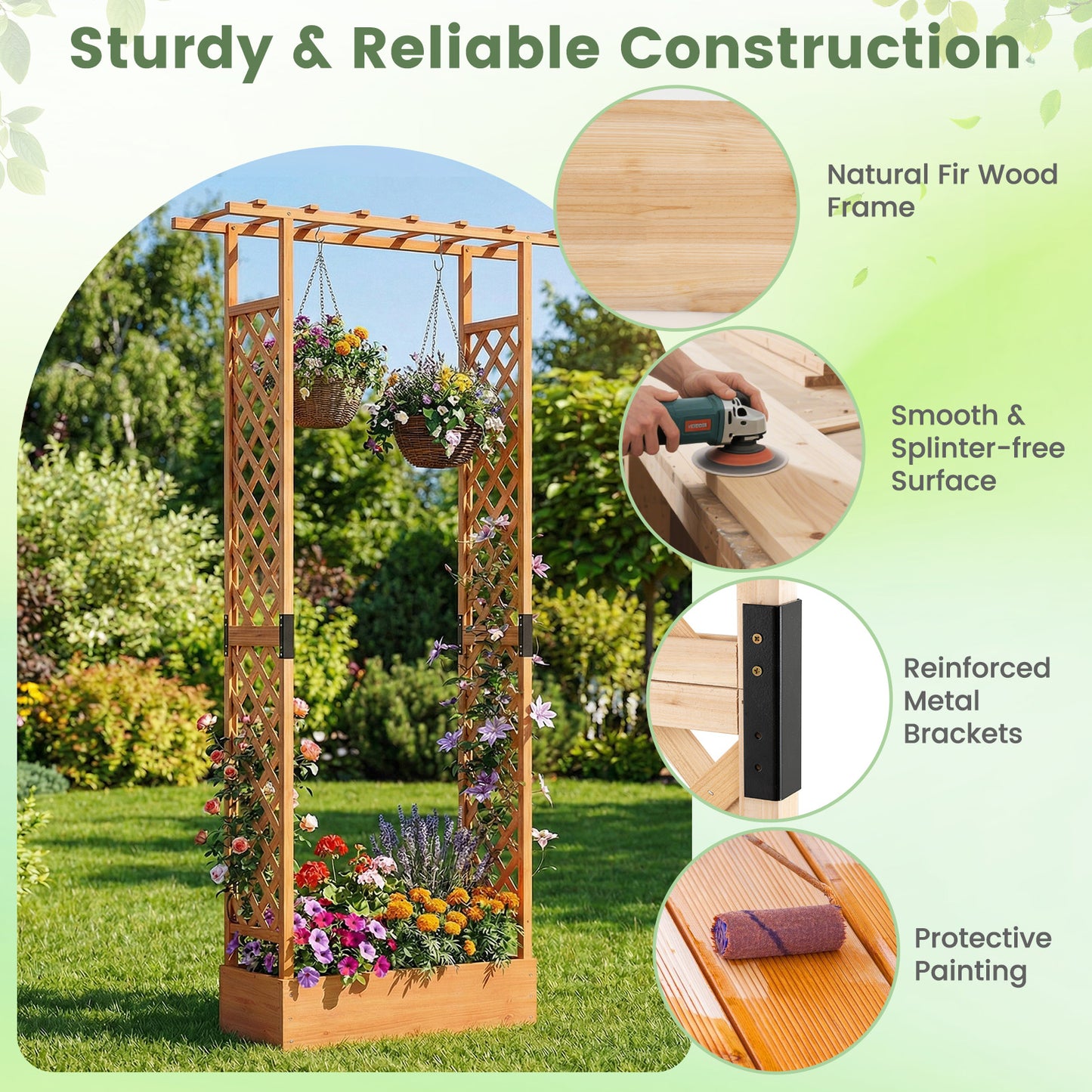 89 Inch Tall Wooden Raised Garden Bed with Side Trellis and Hanging Roof Drainage Holes, Orange Raised Garden Beds at Gallery Canada