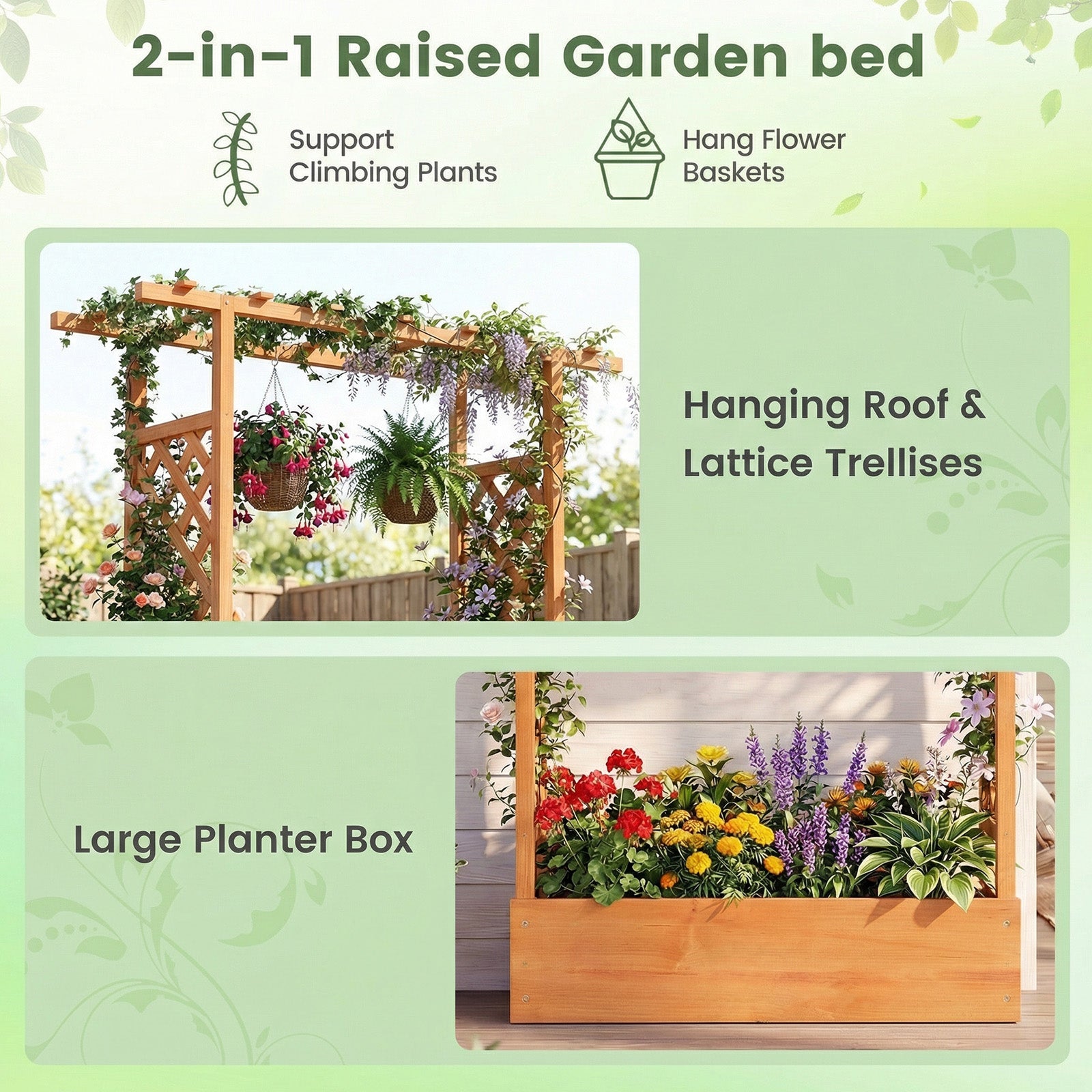 89 Inch Tall Wooden Raised Garden Bed with Side Trellis and Hanging Roof Drainage Holes, Orange Raised Garden Beds at Gallery Canada