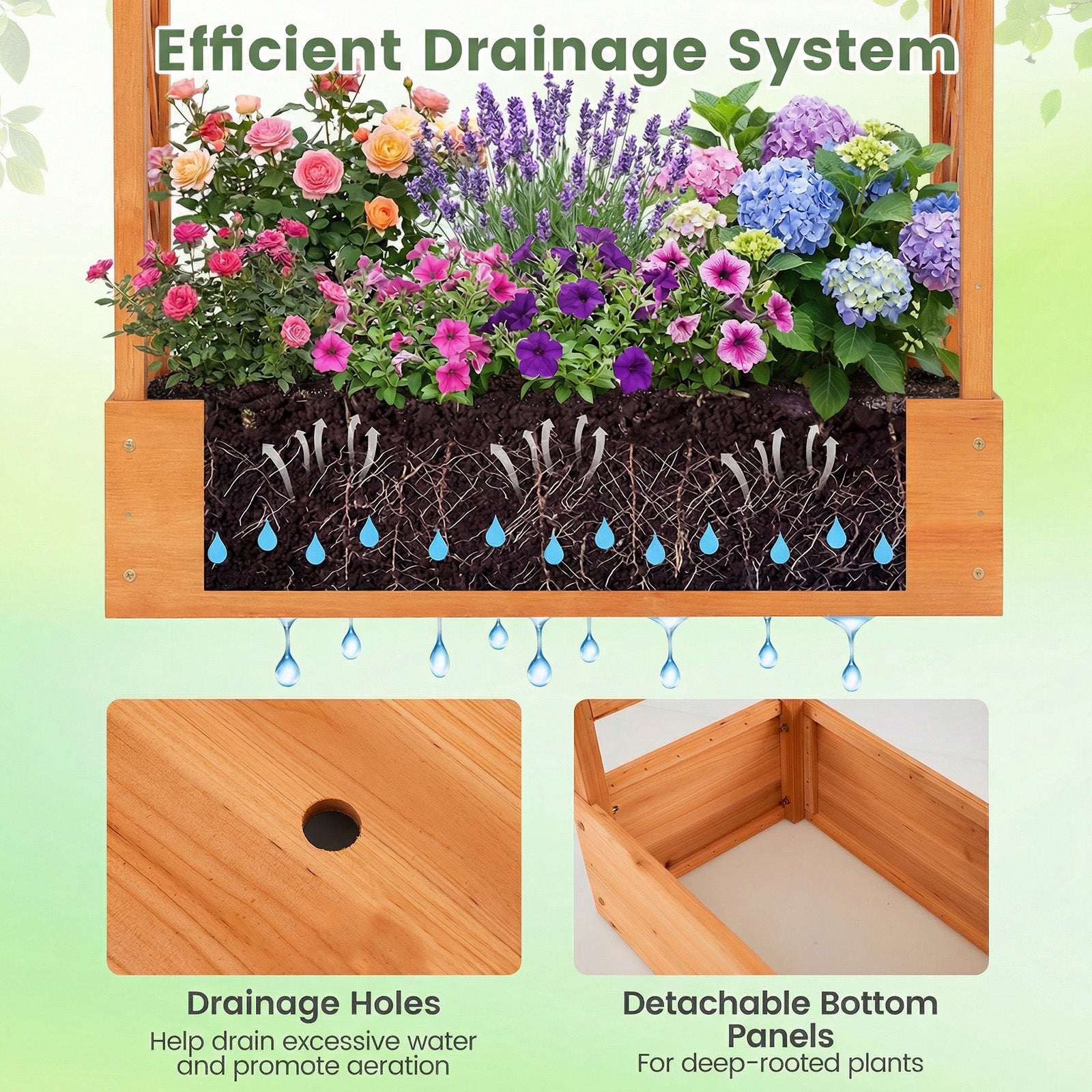 89 Inch Tall Wooden Raised Garden Bed with Side Trellis and Hanging Roof Drainage Holes, Orange Raised Garden Beds at Gallery Canada