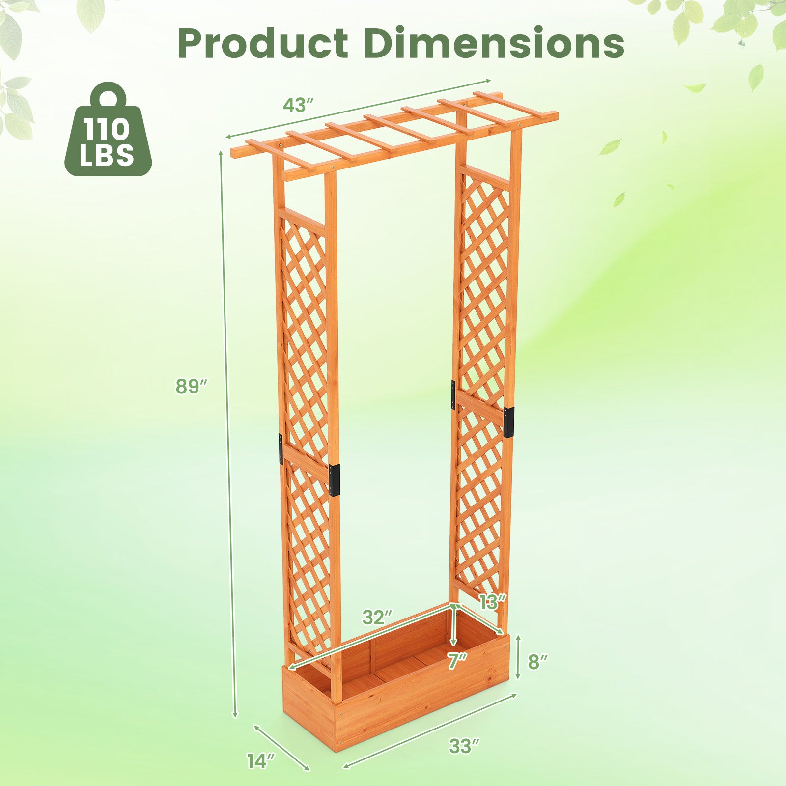 89 Inch Tall Wooden Raised Garden Bed with Side Trellis and Hanging Roof Drainage Holes, Orange Raised Garden Beds at Gallery Canada