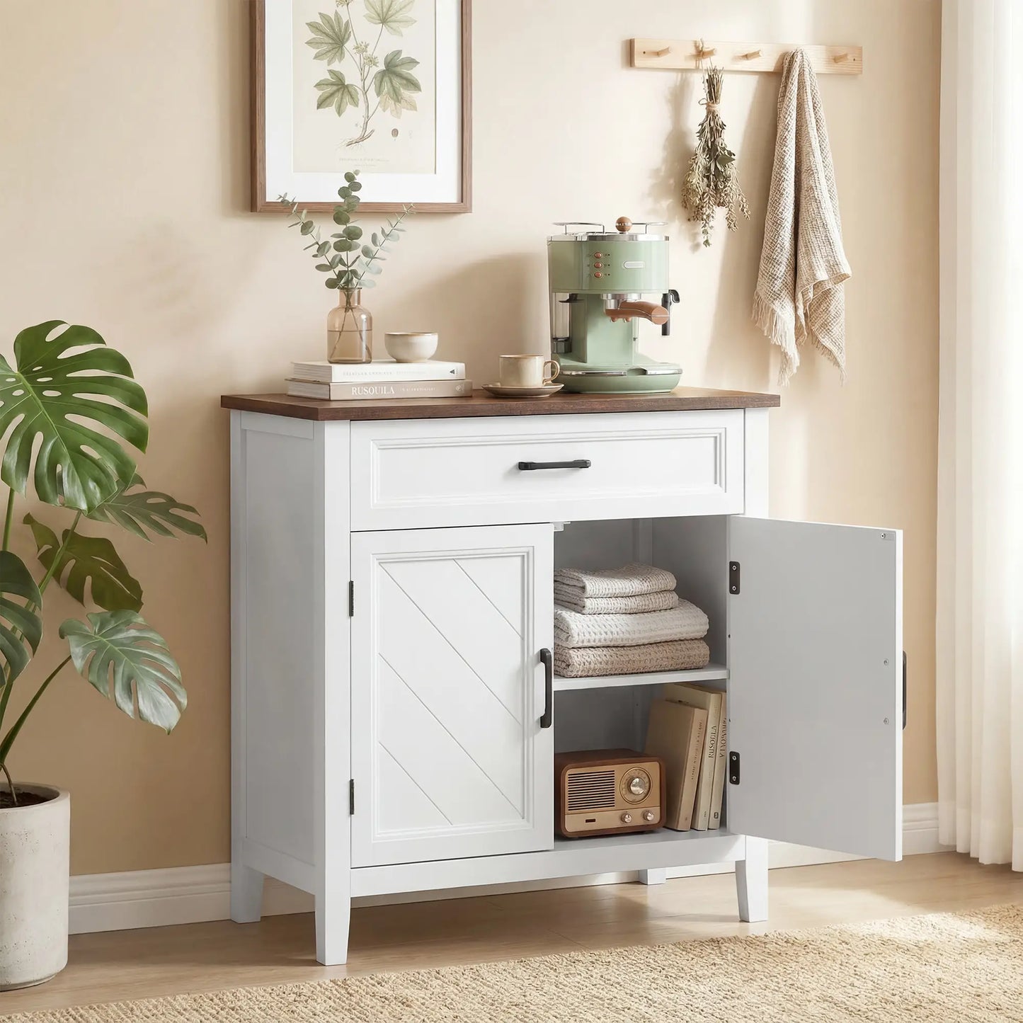 Modern Farmhouse Sideboard Buffet Cabinet, Adjustable Shelf, 2 Doors Storage Cabinets at Gallery Canada