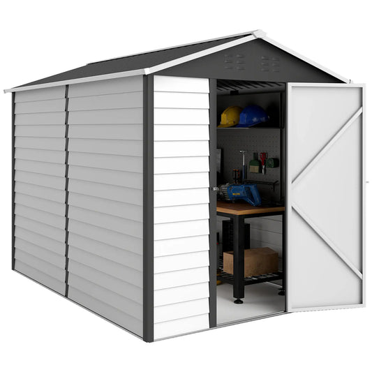 9' x 6' Garden Shed, Outdoor Storage, Sloped Roof, Lockable Door, Dark Grey Sheds White and Dark Grey at Gallery Canada
